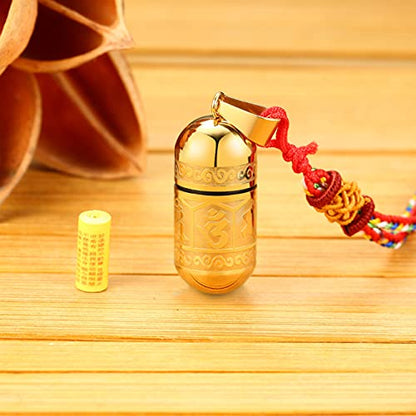 Men's Stainless Steel Open Lucky Buddha Mantra Pendant Necklace Bottle Container Memorial with Braided Rope - color: New Style, Mantra - Gold