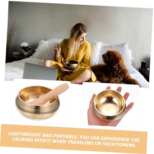 TOYANDONA Handcrafted Tibetan Singing Bowl for Meditation and Yoga Copper Bowl with Mallet Portable Relaxation Sound Holder for Mindfulness and Deep Tones - size: 9.5x9.5x6cm