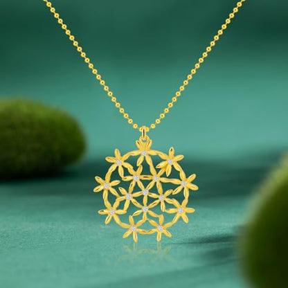 Flower of Life Necklace: 18K Gold Plated Sacred Geometry Buddhist Chakra Mandala with Diamond Pendant Necklaces Yoga Spiritual Amulet Jewelry Meditation Gift for Women Men - color: gold-1