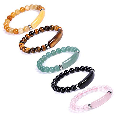 Unisex Healing Stone Bracelets Natural Gemstone Charm Stretch Bracelet Crystal Energy Heart Charm Tiger Eye 8MM Beads Bracelet Handmade Meditation Stone Jewelry Elastic Yoga Bracelet - color: Black Agate