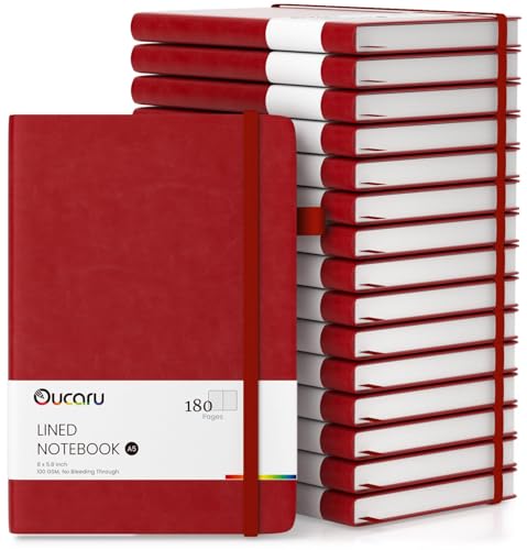 Oucaru Lined Journal Notebook, 16 Pack, 180 Pages, A5 Journals for Writing, 100 GSM Thick Paper, Small Notebooks Daily Journal for Women Men Work, Business, School, Travel Supplies - color: Red