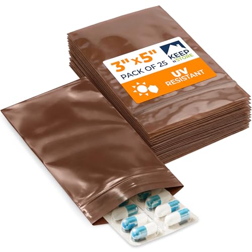 3"x 5" UV Protective Amber Zip Bags, Pack of 25 - Resealable Light-Blocking Plastic Bags for Packaging Light-Sensitive Products, Heavy Duty 3 mil Thick, Moisture Resistant Storage - size: 3"W x 5"L, style: Pack of 25