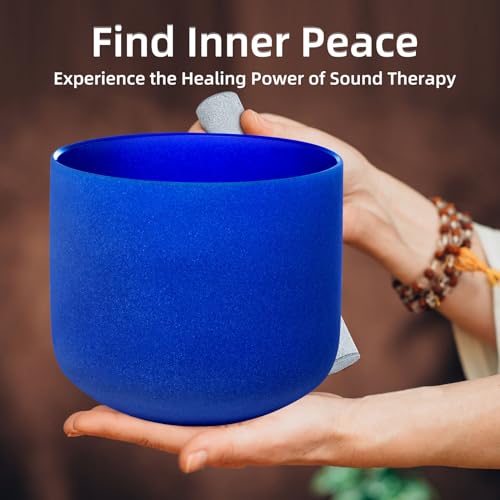 8 Inch Ingio A Note 432hz Third Eye Chakra Crystal Singing Bowl Healing with Carrying Case and Rubber Mallet Suede Strikers Oring - color: Indigo A Note, size: 8 inch