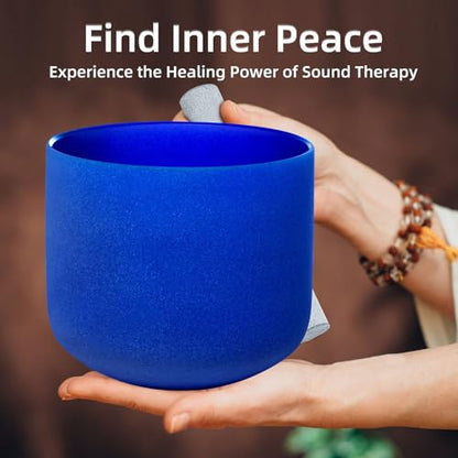 8 Inch Ingio A Note 432hz Third Eye Chakra Crystal Singing Bowl Healing with Carrying Case and Rubber Mallet Suede Strikers Oring - color: Indigo A Note, size: 8 inch