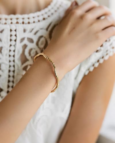 POTESSA 18K Gold Plated Cuff Bracelets Adjustable Dainty Bangle Handemade Jewelry for Women - style: wave
