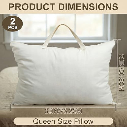 2 Pack 100% Cotton 20"x 30" Canvas Travel Pillow Storage Bag with Handles for Home Travel Beddings Comforters Blankets Saree Linens Organizer Thick Soft Breathable Closet Organizer Bag