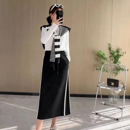WaJuemy Sweater Shawl Wraps for Women Sweater Knitted Knotted Shawls Travel Casual Scarf Cape Shoulder Tops Fashion Wrap - color: Black Stripe