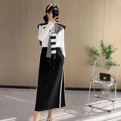 WaJuemy Sweater Shawl Wraps for Women Sweater Knitted Knotted Shawls Travel Casual Scarf Cape Shoulder Tops Fashion Wrap - color: Black Stripe
