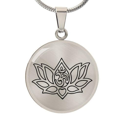 quan jewelry Yoga Lotus Flower Pendant Necklace with Om Symbol, Happy Birthday Gifts Ideas for Mom, Daughter, Women with Inspirational Quote on Gift Card - color: Silver-Tone Cirle Plate