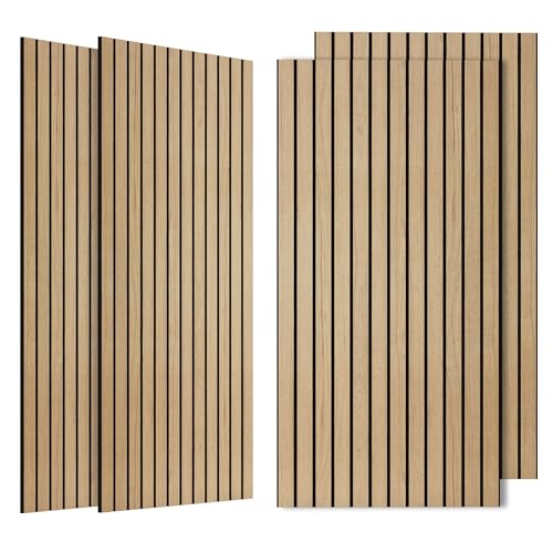 4 Pack Soundproof Wall Panels,Decorative Noise Dampening Panels,Sound Panels with Simulated Wood Grain Finish, 47.2”x23.6”,for Office,Home Theater,Studio,Living Room, Teak - color: Teak, size: 4 PACK