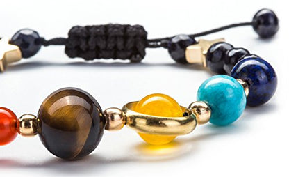 Fesciory Women Solar System Bracelet Universe Galaxy The Eight Planets Guardian Star Natural Stone Beads Bracelet Bangle Gifts - color: Blue Sandstone(Adjustable)