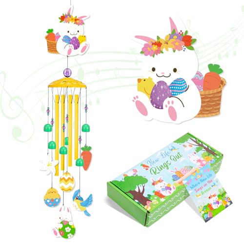 Spring Summer Garden Wind Chimes for Outside Bunny Floral Metal Wind Chime with Gift Box Easter Bunny Wind Chimes for Porch Patio Yard Balcony Garden Decor Gift for Women Moms Friends - color: Yellow Bunny
