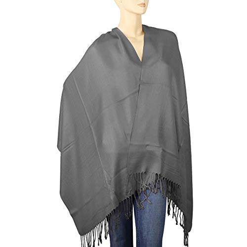 Falari Women's Soft Solid Color Pashmina Shawl Wrap Scarf, for Wedding, Bridesmaid Gifts, Evening Dress - color: Dark Grey
