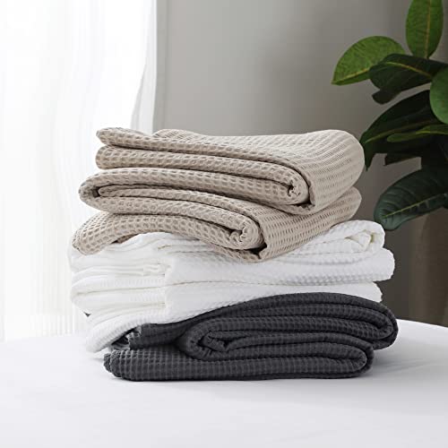 100% Cotton Waffle Blanket (Khaki - Throw Size - 50 * 60''), Pre-Washed and Anti-Shrinkage Soft Lightweight Bed & Couch Blanket, 380 GSM Waffle Weave Throw Blanket for All Seasons - color: Khaki, size: Throw (50"*60")