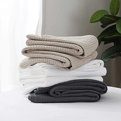 100% Cotton Waffle Blanket (Dark Grey - King Size - 104 * 90''), Pre-Washed and Anti-Shrinkage Soft Lightweight Bed & Couch Blanket, 380 GSM Waffle Weave Throw Blanket for All Seasons - color: Dark Grey, size: King (104"*90")