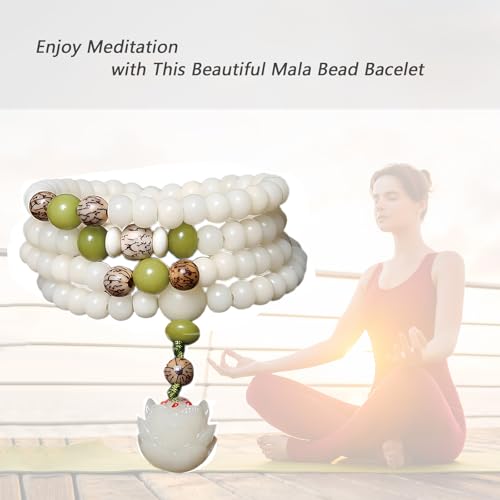 Mala Bead Strand Bracelet, 108 Buddhist Prayer Beads Yoga Meditation Green Malachite Beads Necklace Women man - style: 8mm White Jade Bodhi