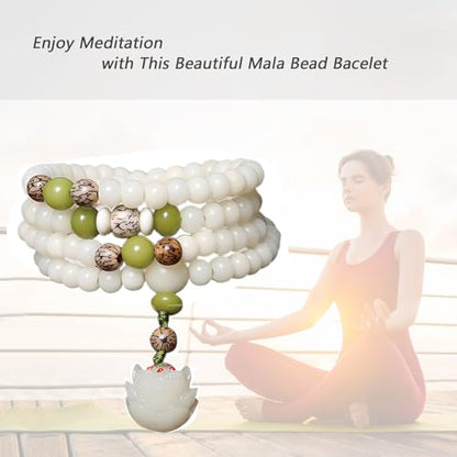 Mala Bead Strand Bracelet, 108 Buddhist Prayer Beads Yoga Meditation Green Malachite Beads Necklace Women man - style: 8mm White Jade Bodhi