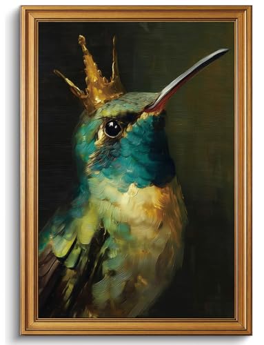 Vintage Gold Framed Wall Art Hummingbird Canvas Art Prints Whimsical Bird Pictures Wall Decor Boho Painting Artwork for Living Room Bedroom Bathroom 16x24in - color: Hummingbird, size: 16x24in Gold Framed