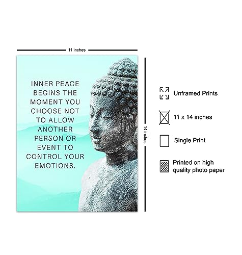 Buddha Art 11x14 - Inspirational Meditation Spa, Yoga, Meditation Room Decor - Motivational Quotes Zen Wall Art - spiritual New Age Gifts for Women - Teal Blue Positive Quotes - Motivation Inspiration - size: 11"L x 14"W, style: Unframed