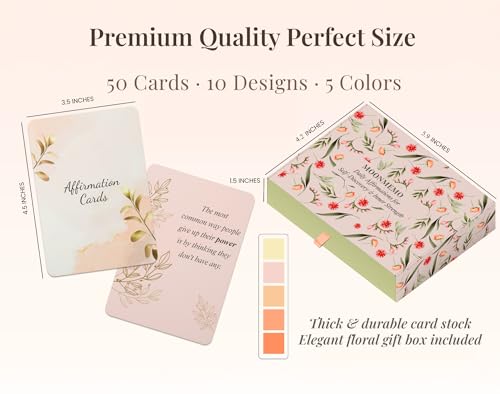 Positive Affirmations for Women – 50 Mindfulness Cards with Wooden Stand & Repeatable Journal (PDF) | Inspirational Self-Care Gift for Women & Men, Perfect Mother’s Day Gift for Mom
