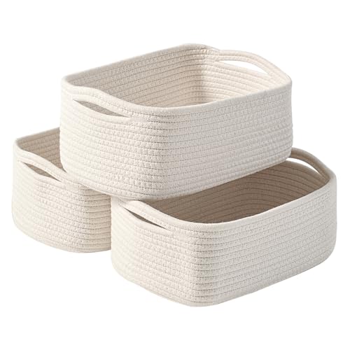 ICERZCZ Small Storage Baskets for Organizing, Organizing Baskets for Shelves, Small Cute Basket for Gifts Empty, Organizer Basket for Decor, 13"×8.5"×5.1" (3 Packs) Off White - color: Off White, size: 13"×8.5"×5.1"
