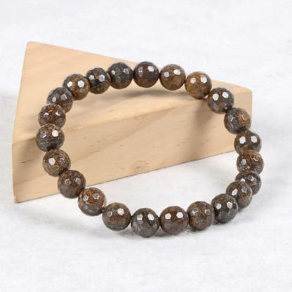 Justinstones Gem Semi Precious Gemstone 8mm Round Beads Stretch Bracelet 7 Inch Unisex - color: Faceted Bronzite