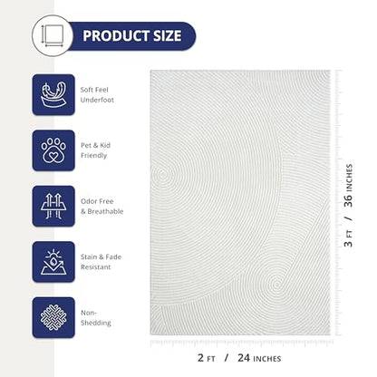 Abani Cream Area Rug for Living Room, Bedroom - Zen Reiki Pattern- 2 x 3 -Durable & Easy to Clean - color: Cream, size: 2' x 3' (Rectangular)