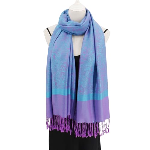 Silky Paisley Pashmina Shawl Scarf-Women's Soft Double-side Jacquard Pashminas Wrap for Evening Dress Travel Shawl - color: A-blue/Purple