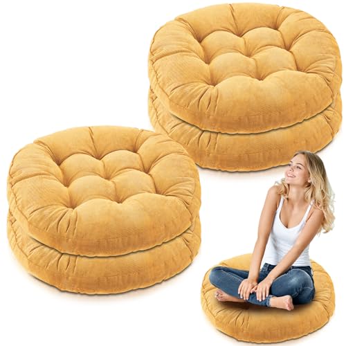 Jerify Floor Pillow Cushions Large Round Square Large Meditation Floor Pillow for Classroom Adult Meditation Picnic Party Seating Learning Daycare School(Round,Yellow,4 Pcs) - color: Yellow, size: Round