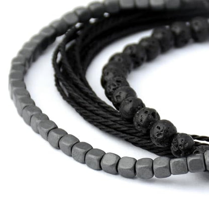 Mezcla Vida Handmade Natural Stone Beaded & Hematite Healing Bracelet Gift for Men-Set of 3 Stackable Adjustable Waterproof String Rope Bracelets