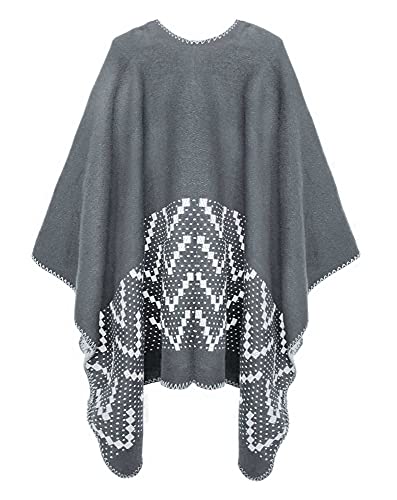 Urban CoCo Women's Color Block Shawl Wrap Open Front Poncho Cape - color: Series 26-grey