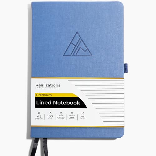 Realizations Journaling Notebooks with Pen Holder - Lined Notebook - 222 Pages Notebook Journal with 100 GSM Paper - Includes Table of Content - Notebooks for Work, School, Home - color: Blue