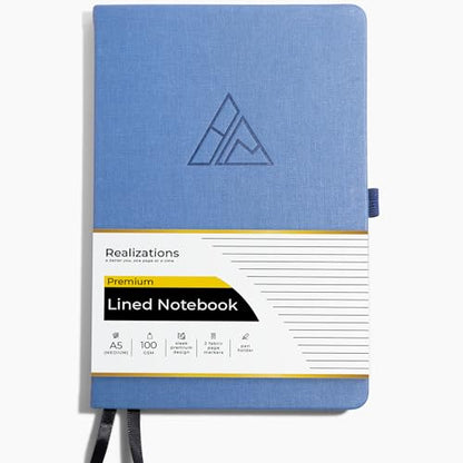 Realizations Journaling Notebooks with Pen Holder - Lined Notebook - 222 Pages Notebook Journal with 100 GSM Paper - Includes Table of Content - Notebooks for Work, School, Home - color: Blue