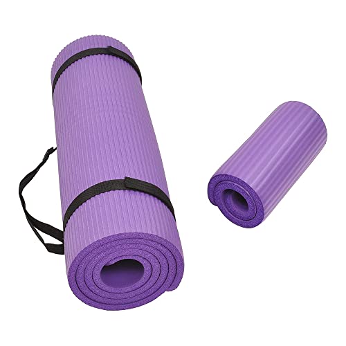Fitvids All Purpose 1/2-Inch Extra Thick High Density Anti-Tear Exercise Yoga Mat and Knee Pad with Carrying Strap, Multiple Colors - color: Purple