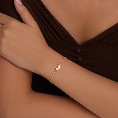 3mm Diamond Classic Tennis Bracelet for Women Dainty, Gold Jesus Cross Bracelets Trendy, 14K Gold Plated Heart/Evil Eye/Pearl/Starfish & Seashell Charm Bracelets for Women Bulk - style: Gold Plated Heart