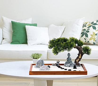 Zen Garden Kit - Mini Jardin Zen Garden for Desk with Buddha Shape Accessories, 14 x 10 inch