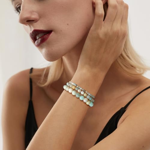 Crystal Beaded Bracelets for Women 4mm Clear Quartz Bead Handmade Gemstone Stretch Elastic Bracelet Natural Stone Crystal Healing Reiki Spiritual Jewelry Gifts - color: Amazonite, size: 4mm