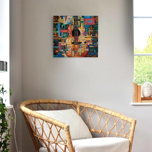 SiuSue Vibrant Abstract Guitar Music Musical Instrument Canvas Wall Art Poster Prints Artwork Pictures Framed for Music Studio Home Bedroom Living Room, 12x12 Inch - color: Guitar-2
