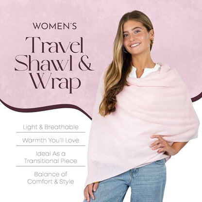 Velanio Cashmere Luxury Knitted Wrap Travel Shawl Scarf, Pashmina Stole, All-Season Scarf for Women Cashmere Wool Blend - color: Pale Pink