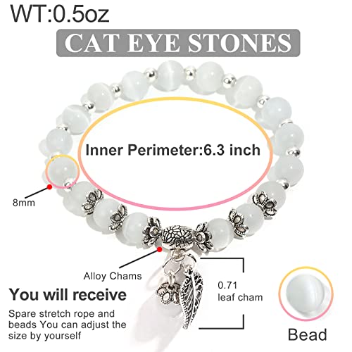 Natural Stretch Gemstone Bracelet Healing Stone Beaded Bracelets for Women Men Gifts (Unisex) - color: 8mm white