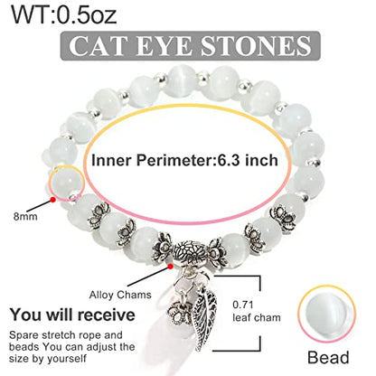 Natural Stretch Gemstone Bracelet Healing Stone Beaded Bracelets for Women Men Gifts (Unisex) - color: 8mm white