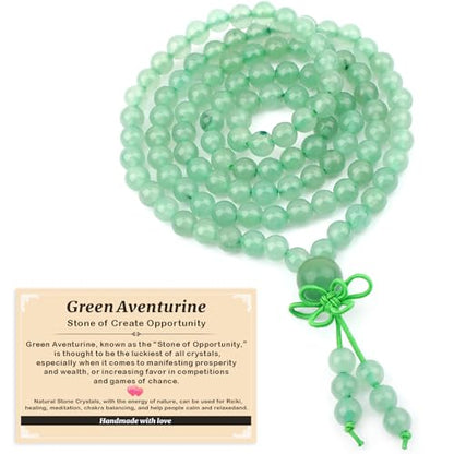 AD Beads 6mm 8mm 108 Prayer Mala Jasper Elastic Bracelet - Handmade Yoga Meditation Healing Power Energy Gifts for Unisex Adult. - color: Green Aventurine(Opportunity)