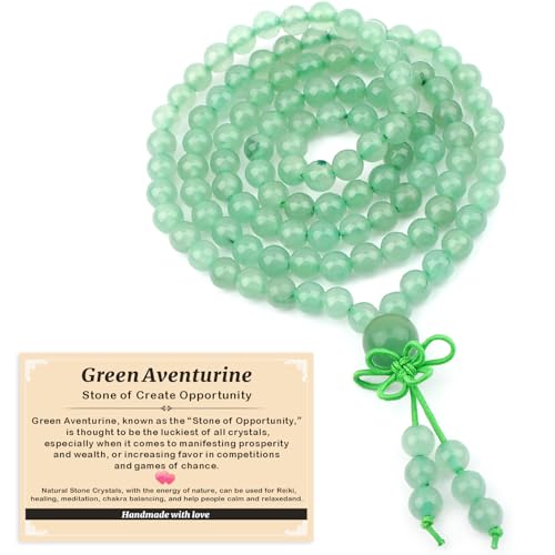 AD Beads 6mm 8mm 108 Prayer Mala Jasper Elastic Bracelet - Handmade Yoga Meditation Healing Power Energy Gifts for Unisex Adult. - color: Green Aventurine(Opportunity)