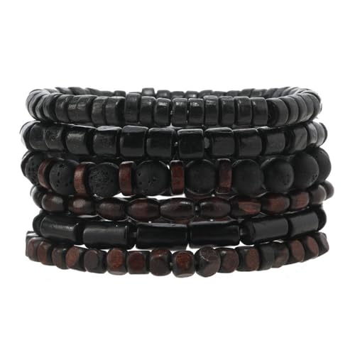 MILAKOO Mens Beaded Bracelets Tribal Wooden Elastic Adjustable Prayer Beads Wrap Cuff for Women - color: G: 6pcs