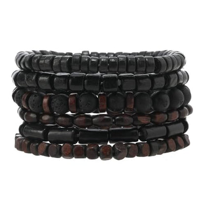 MILAKOO Mens Beaded Bracelets Tribal Wooden Elastic Adjustable Prayer Beads Wrap Cuff for Women - color: G: 6pcs