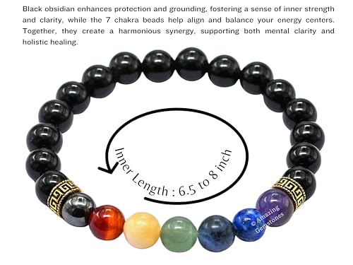 Amazing Gemstone Crystal Bracelet for Women Men's Gifts - Protection Healing Crystal Bracelet - 8mm Gemstone Beaded Stretchable Bracelet Pulseras Para Hombres Mujer Stocking Stuffers Mothers Day Gift (Chakra Bracelet (Black Obsidian)) - color: Chakra Brac