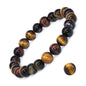 8mm Natural Gemstone Stretch Bracelet, Handmade Unisex Crystal Bracelets for Meditation, Yoga, Spiritual Healing & Positive Energy - color: Multicolor Tiger Eye