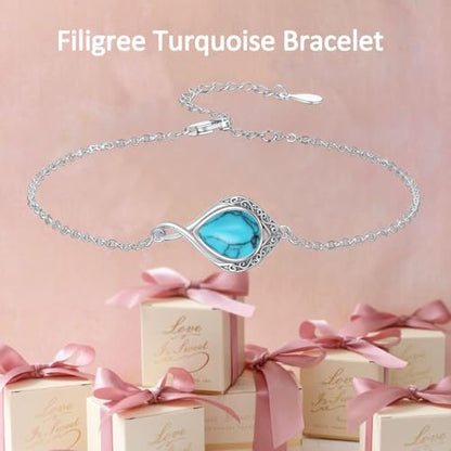 PELOVNY Celtic Knot Bracelet for Women 925 Sterling Silver Infinity Gemstone/Birthstone Bracelets Birthday Christmas Jewelry Gifts for Mom Daughter Wife - color: 02-Filigree-Turquoise