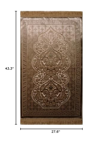 Modefa Luxury Velvet Prayer Rug with Prayer Beads | Soft Elegant Muslim Turkish Janamaz Sajada Carpet for Men and Women | Plain Solid Prayer Mat Ramadan Eid Gift - Paisley (Golden Beige) - color: Golden Beige