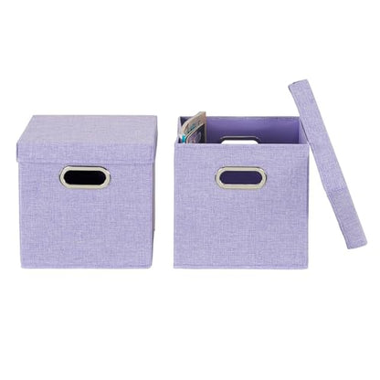 Household Essentials 814-1 Café Cube Bin Storage Set with Lids and Handles | 2 Pack, Purple Linen - color: Purple